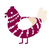 Beth, a maroon and cream chicken with a bar pattern