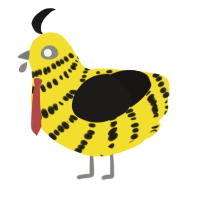 Skull, a yellow and sable chicken with a bar pattern