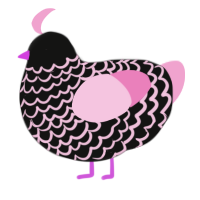 Trixie, a black and pink chicken with a lace pattern