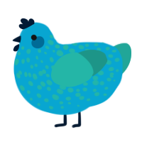 A cerulean and turquoise chicken with a speckle pattern