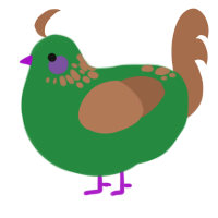 A viridian and brown chicken with a neck-speckle pattern