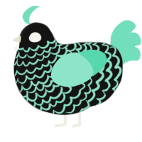 Andromeda, a black and mint chicken with a lace pattern
