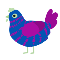 A ultramarine and plum chicken with a bar pattern