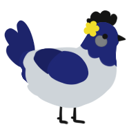 Robin, a mist and navy chicken with a head pattern