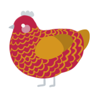 Scoville, a crimson and ochre chicken with a lace pattern