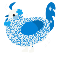A white and sapphire chicken with a double-lace pattern