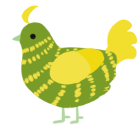 A chartreuse and yellow chicken with a bar pattern