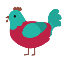 Slender Man, a crimson and turquoise chicken with a head pattern