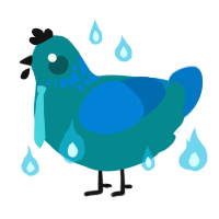 Ken, a teal and sapphire chicken with a neck-speckle pattern
