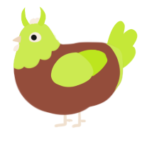 Shrek, a russet and lime chicken with a head pattern