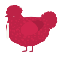 A crimson chicken with a speckle pattern