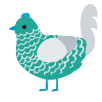 milk drinker, a turquoise and mist chicken with a lace pattern