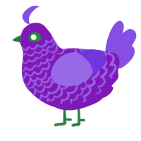 A violet and blurple chicken with a lace pattern