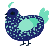 Skulk, a navy and mint chicken with a speckle pattern
