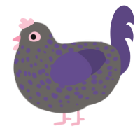 Fig, a grey and overcast chicken with a speckle pattern