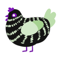 A black and gluppy chicken with a bar pattern