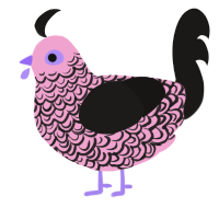 A pink and sable chicken with a double-lace pattern