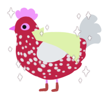 Shroomy, a crimson and mist chicken with a speckle pattern