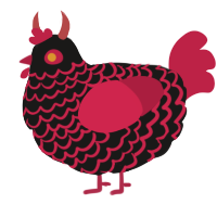 Wolf, a sable and crimson chicken with a lace pattern