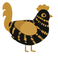 A black and gold chicken with a bar pattern