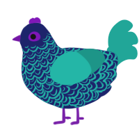 Cursed Waters, a navy and turquoise chicken with a double-lace pattern
