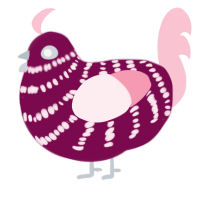 The Eggpostle, a wine and rose chicken with a bar pattern