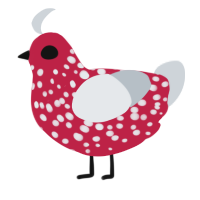 A crimson and mist chicken with a speckle pattern