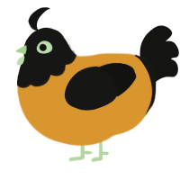 A orange and black chicken with a head pattern