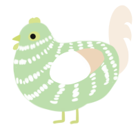 A gluppy and cream chicken with a bar pattern