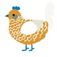 A orange and white chicken with a lace pattern