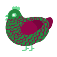 A viridian and maroon chicken with a lace pattern