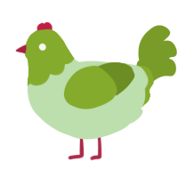 A gluppy and chartreuse chicken with a head pattern