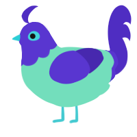 Piscine, a mint and indigo chicken with a head pattern