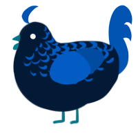 Cee, a tumblr and ultramarine chicken with a half-lace pattern