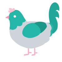 A mist and turquoise chicken with a head pattern