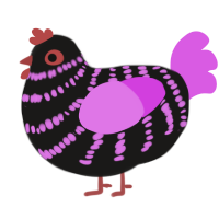 Goth GF, a sable and orchid chicken with a bar pattern