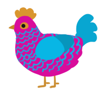 Cacophonous, a fuchsia and cerulean chicken with a lace pattern