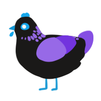 Neon Blue Eyeliner, a sable and blurple chicken with a neck-speckle pattern