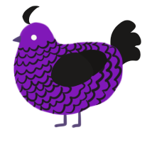 V6 SARAH, a violet and sable chicken with a lace pattern