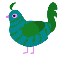 Relish Cousins Chick, a teal and leaf chicken with a bar pattern