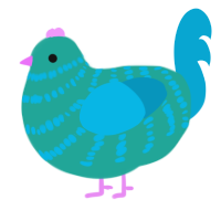 A turquoise and cerulean chicken with a bar pattern