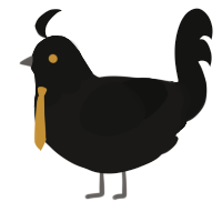 Scoliosis, a sable and black chicken with a head pattern