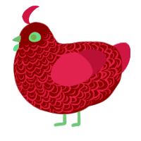 Symbolic Rose Bush, a maroon and amethyst chicken with a double-lace pattern