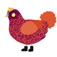 A maroon and vermilion chicken with a double-lace pattern