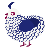 A white and navy chicken with a lace pattern