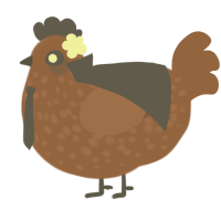 Rumbie, a brown chicken with a speckle pattern