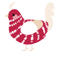 Candy Cane, a crimson and cream chicken with a bar pattern