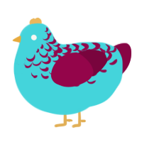distress, a aqua and maroon chicken with a half-lace pattern