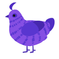 Grape Soda, a blurple and indigo chicken with a bar pattern