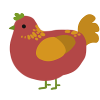 Tomato Soup, a red and ochre chicken with a neck-speckle pattern